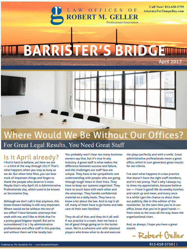 Tampa Bankruptcy Lawyer Newsletter April 2017